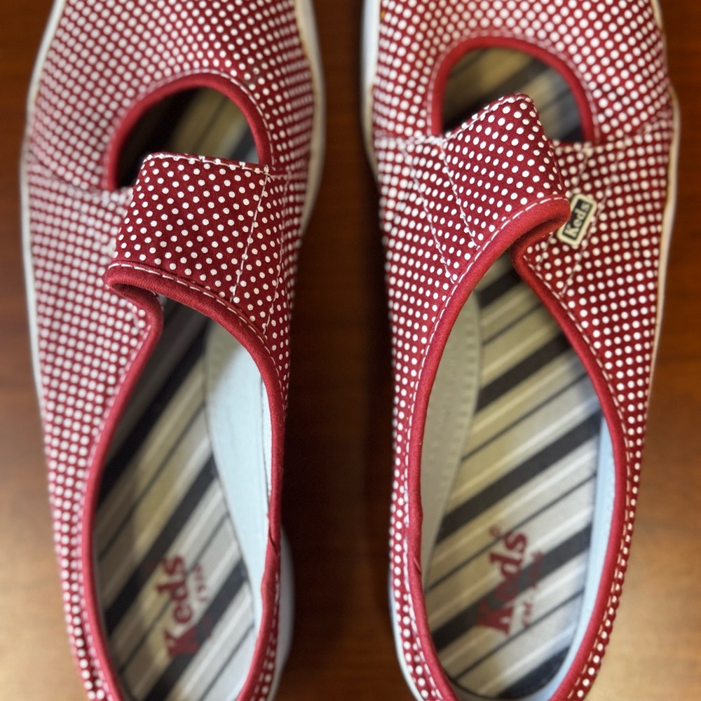 Keds Red and White Polka Dot Slip-Ons